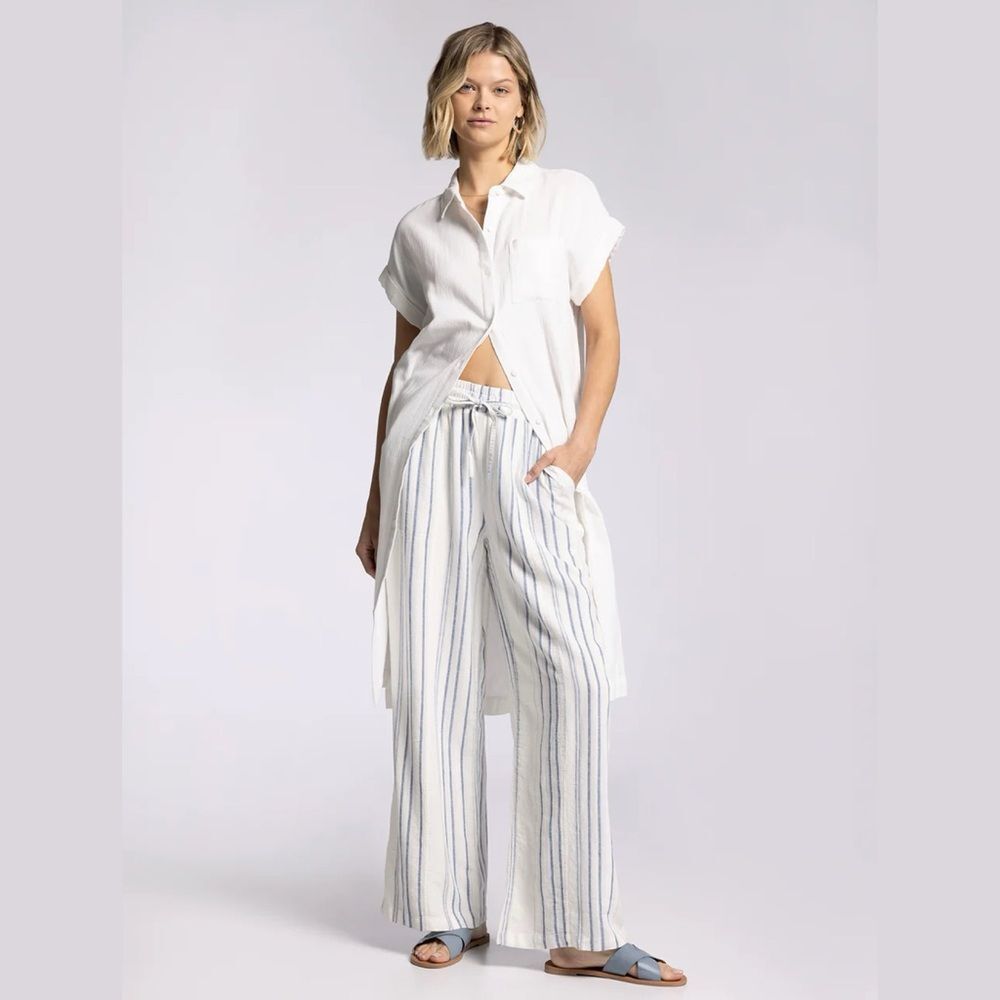 Thread & Supply Solange Linen Blend Pants in Coastal Grey Stripe
